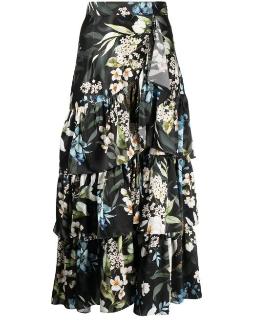 Bambah Black Gardenia Ruffled Midi Skirt