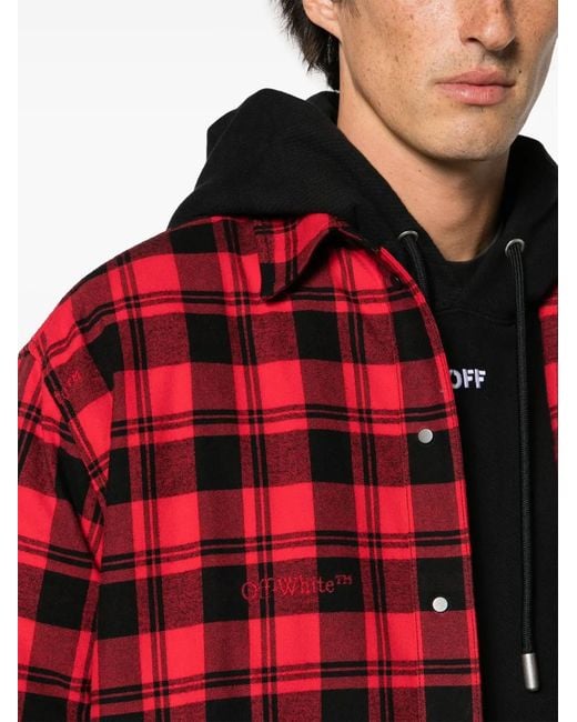 Off-White c/o Virgil Abloh Red Checked Long-sleeved Shirt Jacket for men