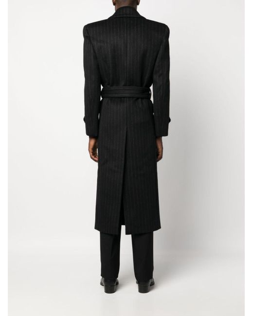 Saint Laurent Black Oversize Pinstriped Wool Coat for men