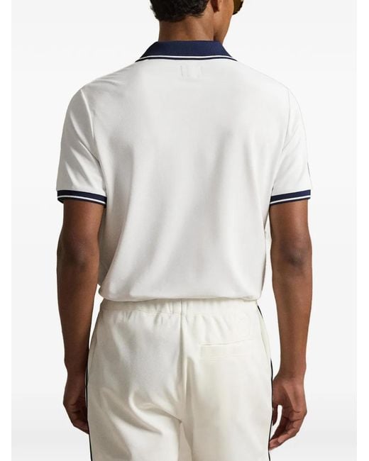 Polo Ralph Lauren White X Wimbledon Striped Trim Logo Patch Polo Shirt for men