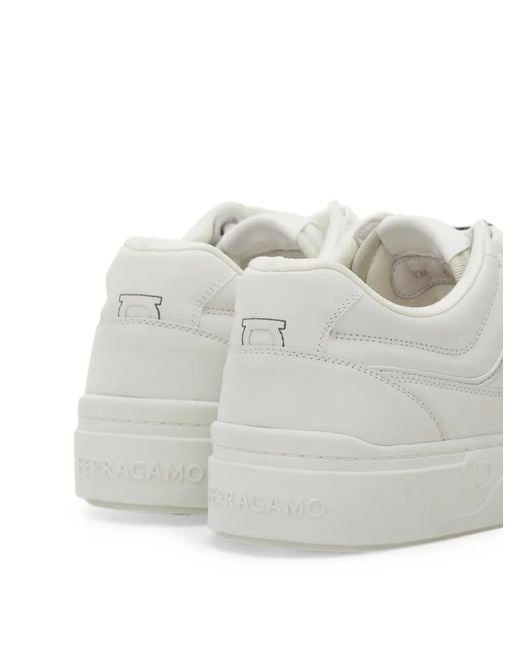 Ferragamo White Gancini Sneakers for men