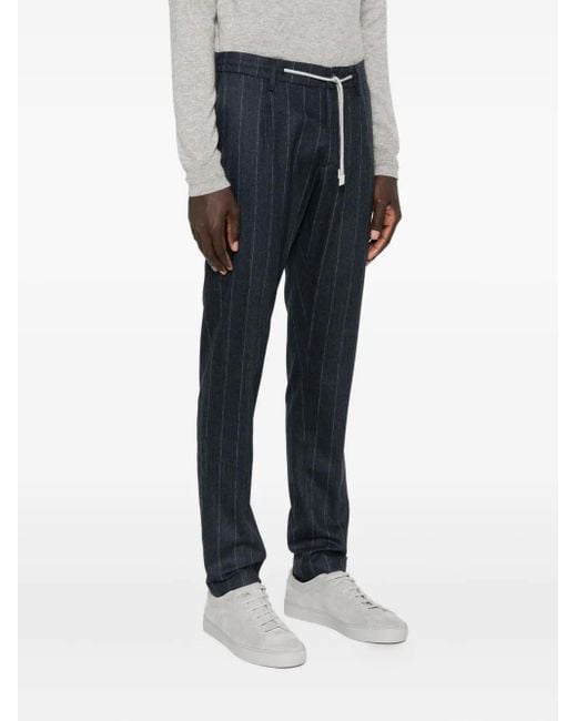Eleventy Blue Pinstripe Drawstring Trousers for men
