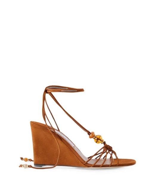 Jimmy Choo Brown Lova Bead-Embellished Suede Wedge Sandals