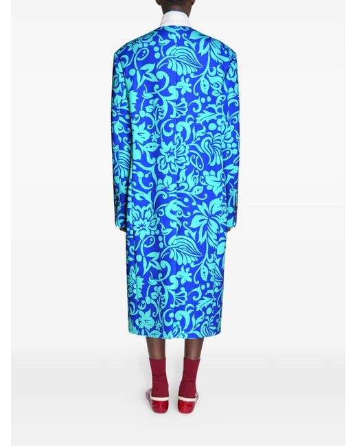 Dries Van Noten Blue Floral-Print Double-Breasted Coat
