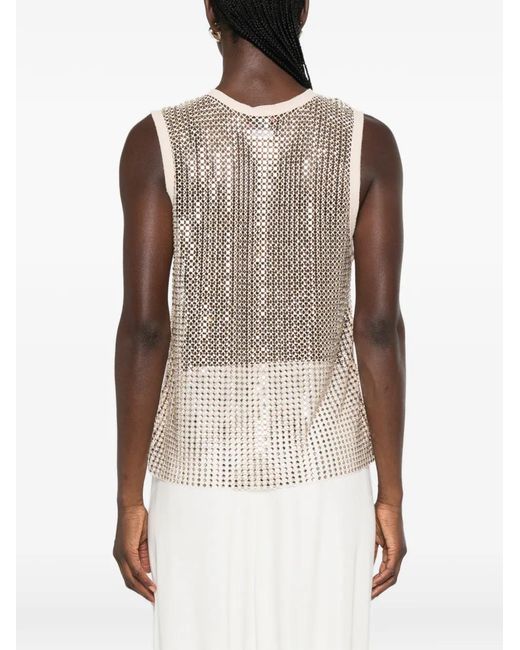 Pinko White Sequin-Embellished Tank Top
