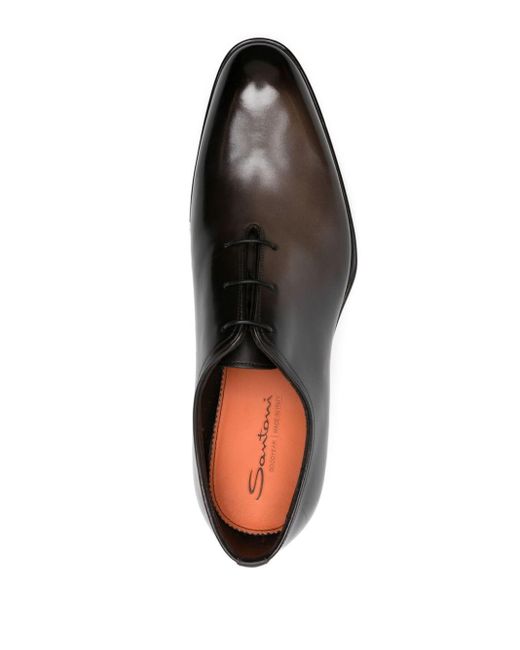 Santoni Brown Faded-effect Leather Oxford Shoes for men