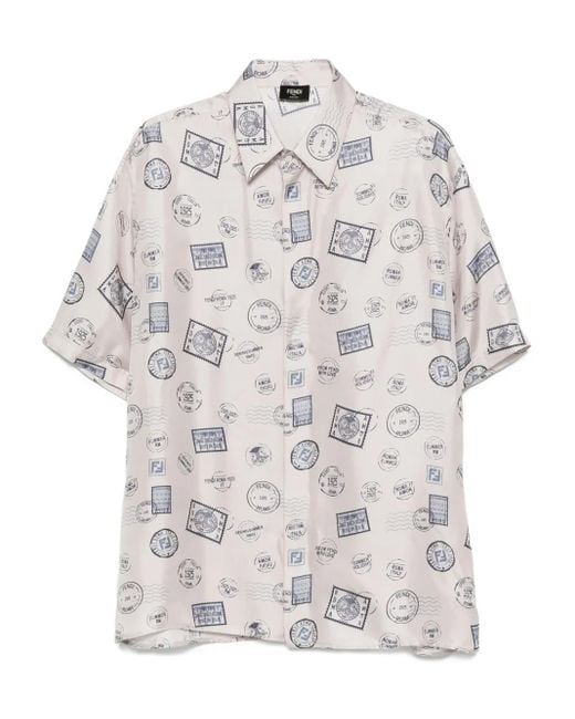 メンズ Fendi プリント シルクシャツ White
