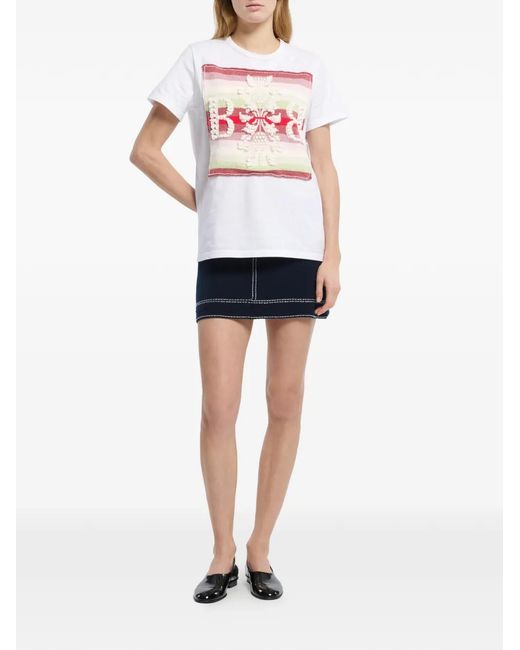 Barrie White Striped Logo-Patch T-Shirt
