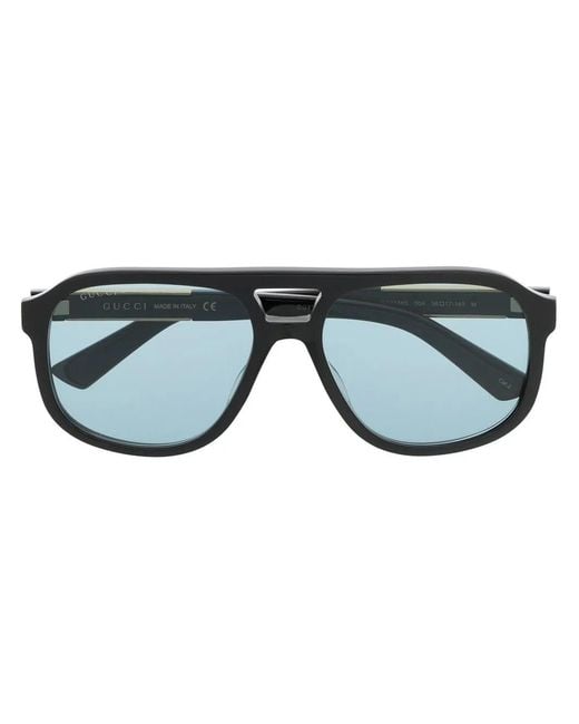 Gucci Black Pilot-Frame Logo-Plaque Sunglasses