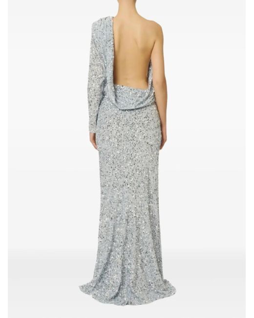 Elisabetta Franchi Gray Sequin-Embellished One-Shoulder Maxi Dress