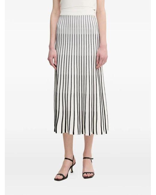 GAUDI White Striped Midi Skirt