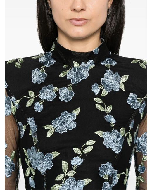 ROTATE BIRGER CHRISTENSEN Black Short Dress With Floral Embroidery