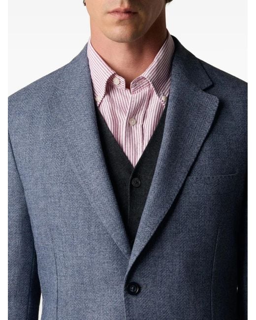 Brooks Brothers Blue Herringbone-Pattern Wool-Blend Blazer for men