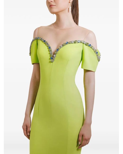 Gemy Maalouf Green Sweetheart Beaded-Neckline Maxi Dress