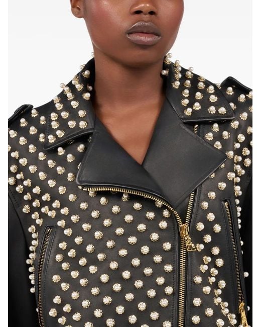 Roberto Cavalli Black Studded Belted Leather Jacket
