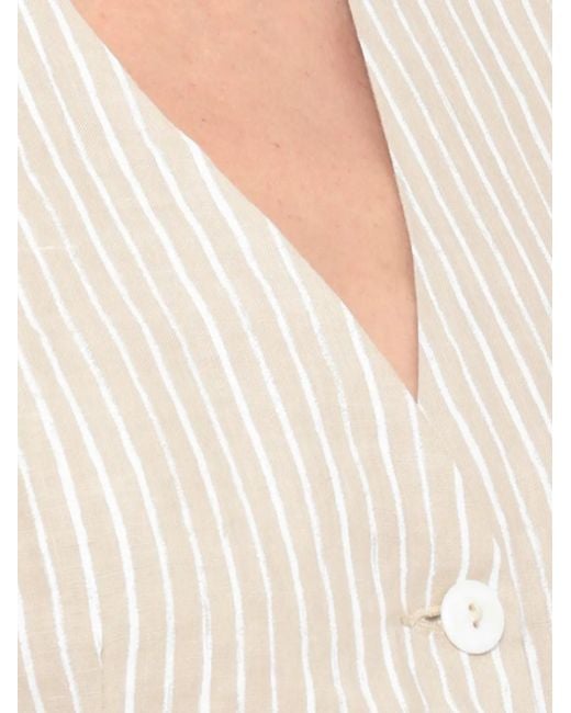 120% Lino White Vertical-Stripe V-Neck Waistcoat