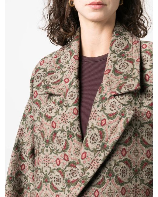 Uma Wang Brown Patterned-Jacquard Single-Breasted Coat