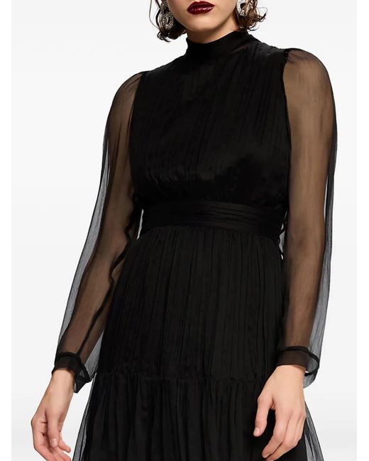 Framboise Black Robe Courte En Soie Alena À Manches Longues