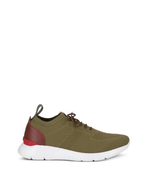 Isaia Green Baskets À Empiècements En Cuir for men
