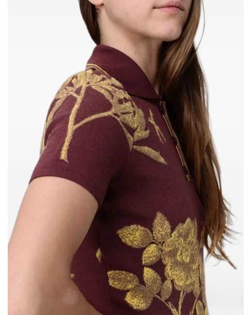 Moschino Red Floral-Jacquard Polo Top