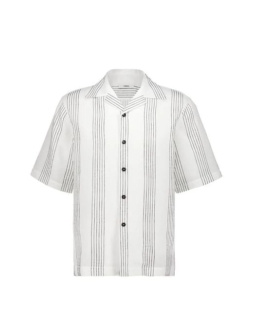 Commas White Striped Camp-Collar Shirt for men