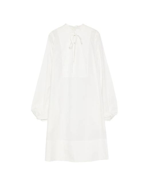 By Malene Birger White Tie-Neck Puff-Sleeve Mini Dress