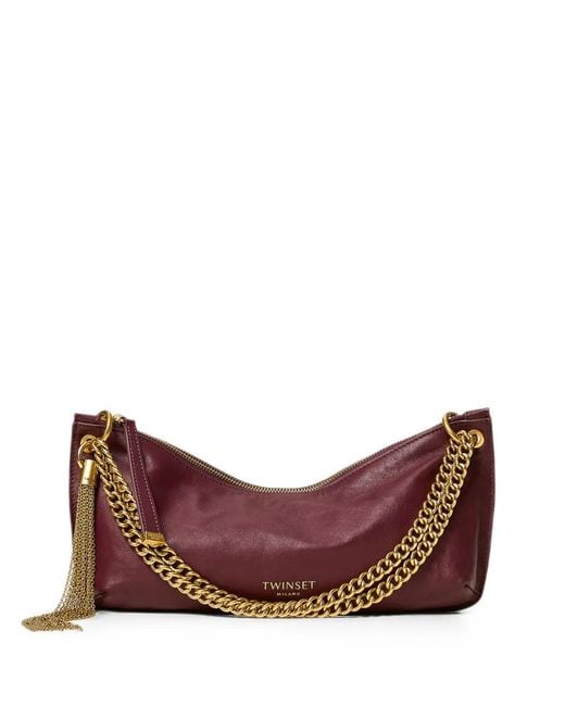 Twinset Brown Tassel-Detail Chain-Strap Bag