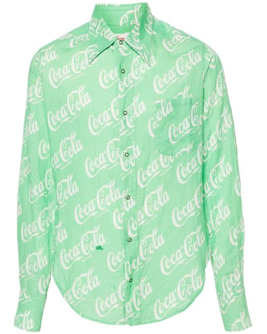 ERL Green X Coca-cola Monogram-print Shirt