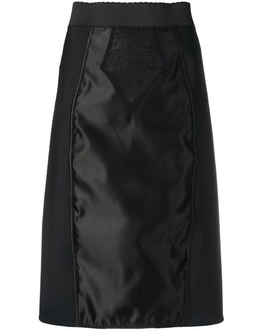 Dolce & Gabbana Black Powernet Satin Midi Skirt