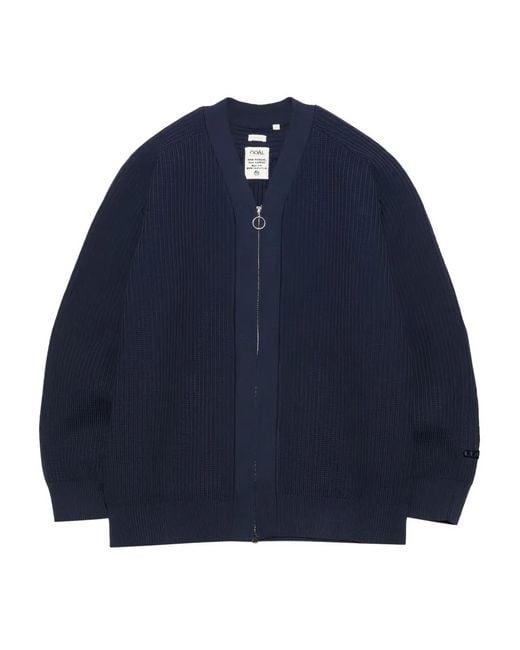 Nanamica Blue Cardigan En Maille Nervurée À Fermeture Zippée