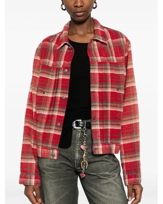 R13 Red Plaid-Pattern Shirt Jacket