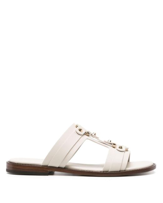 Doucal's White Round-toe Leather Slides