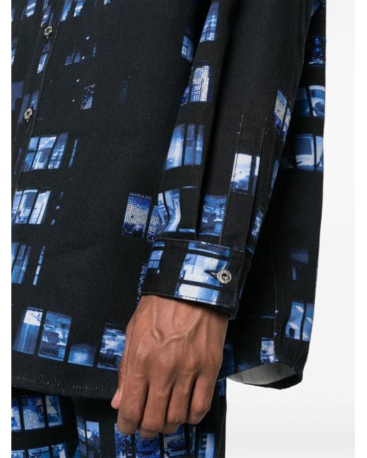 Off-White c/o Virgil Abloh Jeans-Hemdjacke mit Windows-Print in Blue für Herren