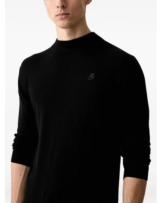Karl Lagerfeld Black Logo-Embroidered Mock-Neck Sweater for men