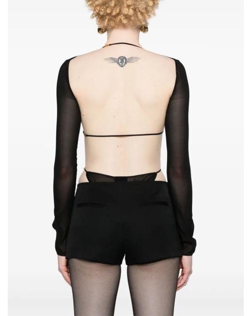 Saint Laurent Black Open-Back Crepe Bodysuit