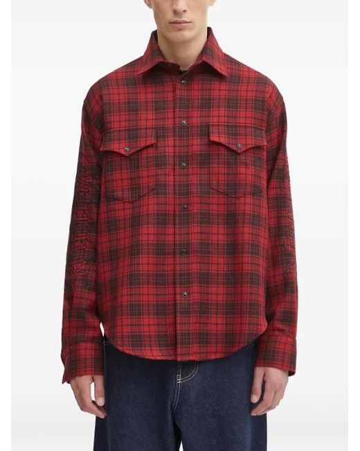 Vetements Red Plaid-pattern Long-sleeve Shirt for men