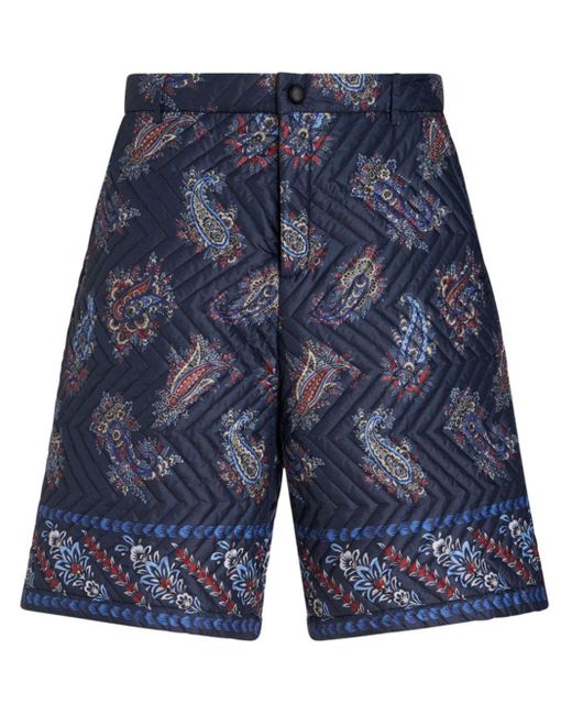 Etro Blue Paisley-print Quilted Bermuda Shorts for men