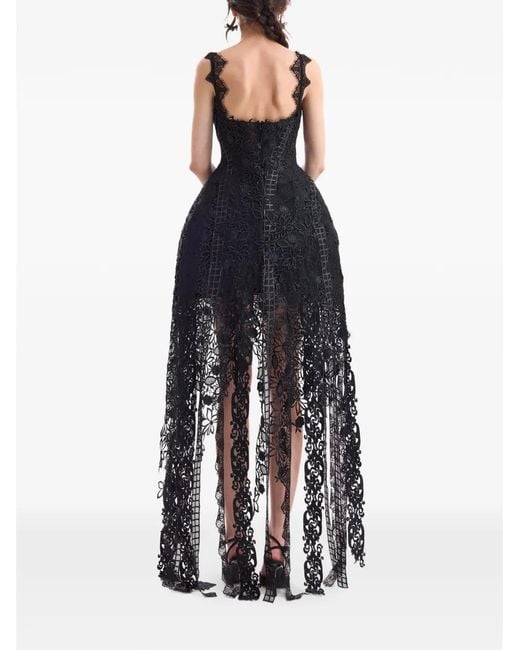 Gemy Maalouf Black Floral-Guipure Embroidered Dress