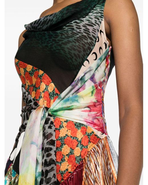 MARINE SERRE Black Patchwork-print Silk Maxi Dress
