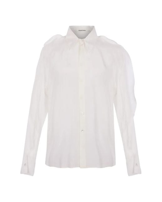 PHAEONIA White Ruffled-Shoulder Silk Shirt