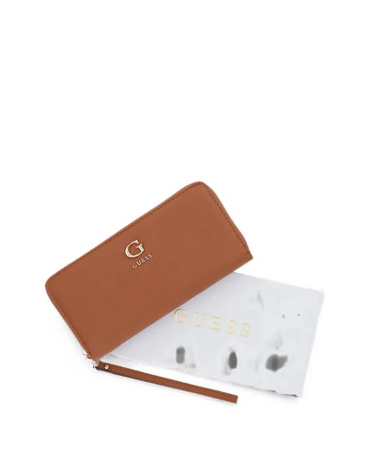 Guess Brown Coleen Logo-Plaque Zip-Around Wallet