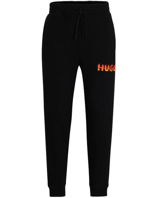 HUGO Black Mid-rise Straight-leg Track Pants for men