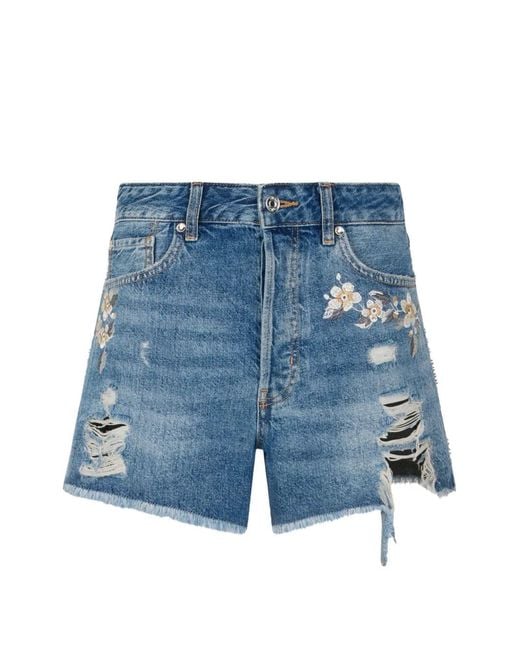 Liu Jo Blue Distressed-Effect Shorts