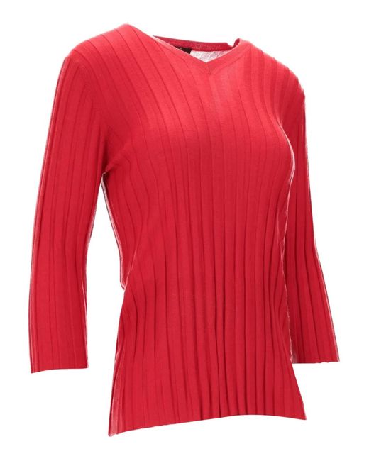 LA ROSE Red V-Neck Ribbed Top