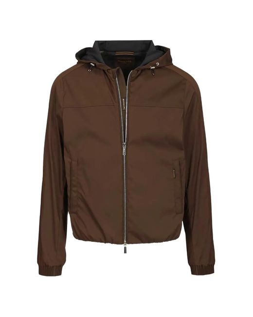 Moorer Brown Hooded Zip-Up Jacket for men