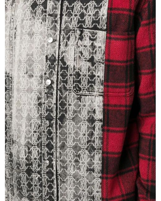 Roberto Cavalli Gray Long-Sleeved Patchwork Shirt for men