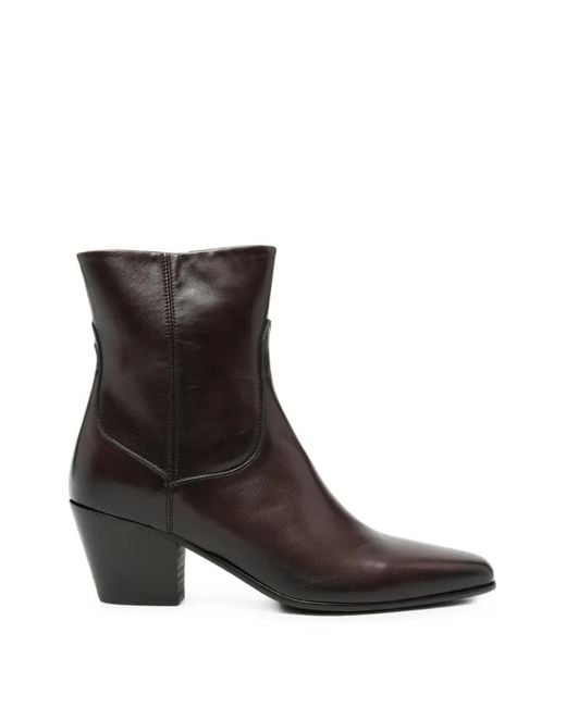 Pantanetti Black Moplene Pointed-Toe Leather Ankle Boots