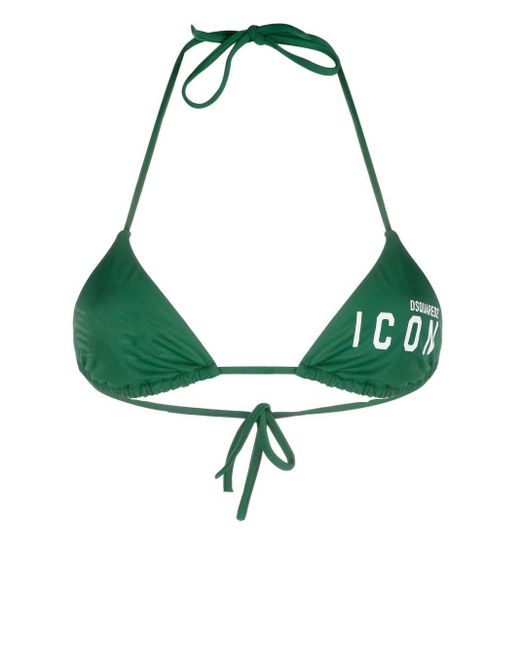 DSquared² Green Icon-print Bikini Top