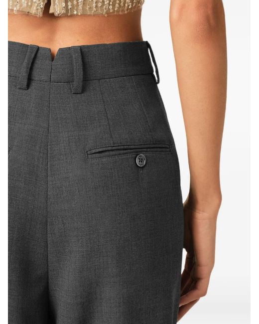 AMI Gray High-Waisted Wide-Leg Wool Trousers