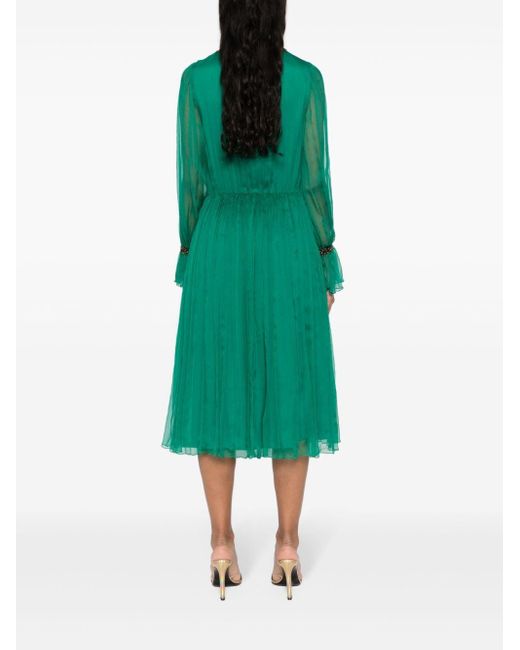 Nissa Green Bead-embellished Silk Midi Dress